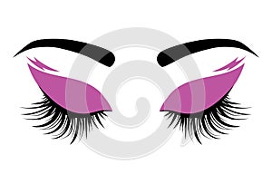 Logo eyelashes. The eyes of the girl with makeup. Vector illustration of eyebrows and eyelashes. Figure for a beauty