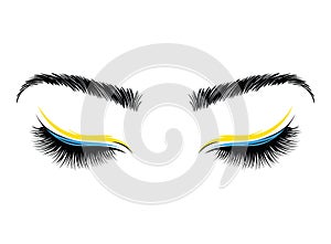 Logo eyelashes. The eyes of the girl with makeup. Vector illustration of eyebrows and eyelashes. Figure for a beauty