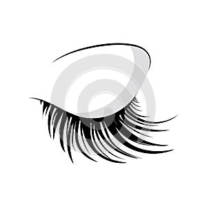 Logo of eyelashes. Stylized hair. Abstract lines of triangular shape. Black and white vector illustration.