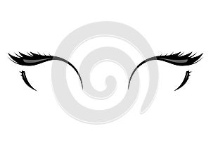 Logo of eyelashes. Stylized hair. Abstract lines of triangular shape. Black and white vector illustration.