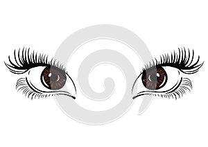 Logo of eyelashes. Stylized hair. Abstract lines of triangular shape. Black and white vector illustration.