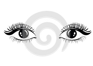 Logo of eyelashes. Stylized hair. Abstract lines of triangular shape. Black and white vector illustration.