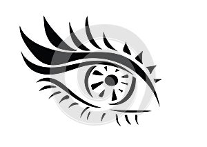 Logo of eyelashes. Stylized hair. Abstract lines of triangular shape. Black and white vector illustration.