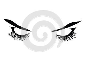 Logo of eyelashes. Stylized hair. Abstract lines of triangular shape. Black and white vector illustration.