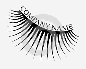 Logo of eyelashes. Stylized hair. Abstract lines of triangular shape. Black and white vector illustration.