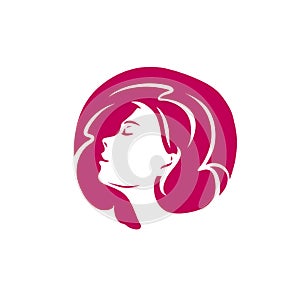 Logo face woman. Beauty salon, spa, cosmetics symbol vector illustration