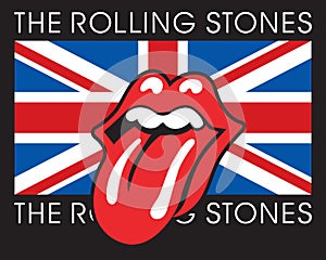 Logo of the famous rock band Rolling Stones with British flag