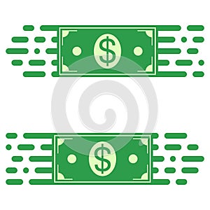 Logo fast transfer of money, a dollar bill in quick motion. vector concept of rapid transfer of funds