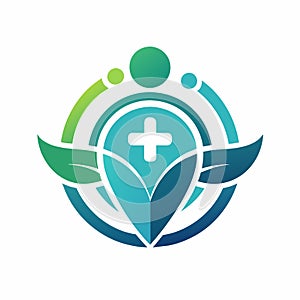 Logo featuring a cross in blue and green colors, Invent a simple logo for a virtual healthcare assistant, minimalist simple modern