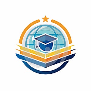 A logo featuring a graduation cap placed on top of a book, symbolizing a school or educational institution, Simple icon for an photo