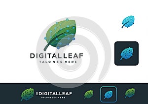 A logo featuring a stylized leaf with digital circuit-like lines running through it,