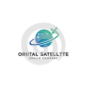 Logo featuring a stylized planet with an orbiting ring and satellite. The planet has a