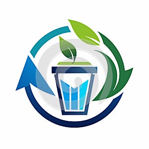 A logo featuring symbols representing green energy and sustainability, Design a logo that captures the essence of reducing waste