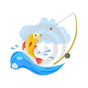 Logo for fishing, the fish and the fishing rod