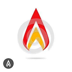 Logo flame fire geometric or spear sharp logotype icon vector flat cartoon, energy ignite blaze abstract symmetric