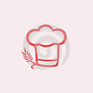 Logo of a Fluffy Chef Hat with a Stalk of Wheat for Baking