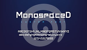 Logo font. Futuristic geometric alphabet with uppercase and lowercase symbols for logo, game UI interface and poster photo