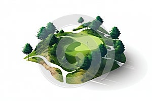 Logo Forest Landscape and Golf Course with Sunset Isolated on White Background. Generative ai