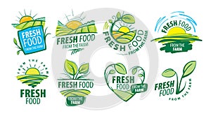 Logo fresh food from the farm. Vector illustration on white background