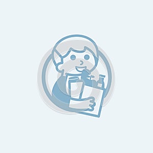 Logo of a Friendly and Smiling Errand Boy Carrying Groceries photo