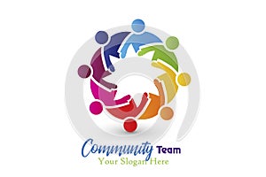 Logo friendship teamwork people in a hug can be a group of children playing together vector image id card design