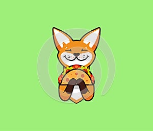 The logo funny fox eats taco. Cute foxy, cartoon character, food logotypeWeb
