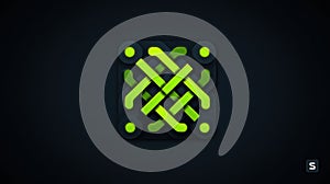 Abstract Green Interlocking Lines Pattern on Dark Background, Geometric Design