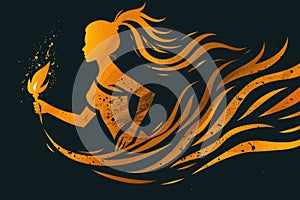 A logo of the girl running with torch, girl holding olympic flame in her hand and is jumping up. Olympic games banner.