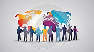 logo of a global team work concept. The logo consists of abstract people in different colors holding hands