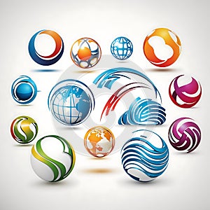 Logo global wave circle round technology world symbol design icon set