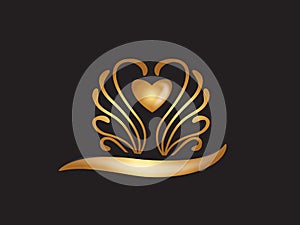 Logo gold lotus flower love heart vector