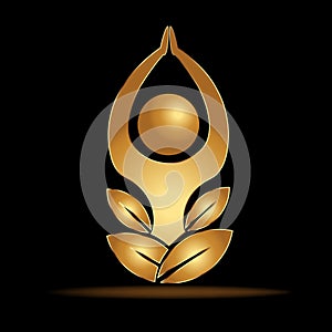 Logo gold lotus yoga man logo vector