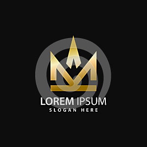 Logo gram letter m crown logo design isolated on black background