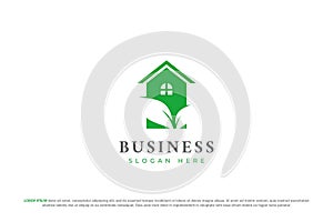 logo green house leaf nature estate