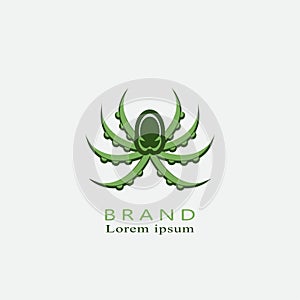 Logo with green squid theme. logo for a brand and product. Unique logo in the shape of a squid.