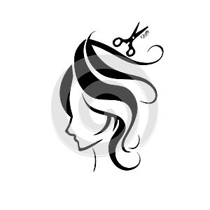 logo for hairdresser with woman and scissors