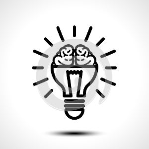 Logo with a half of light bulb and brain isolated on white background. Symbol of creativity, creative idea, mind, thinking