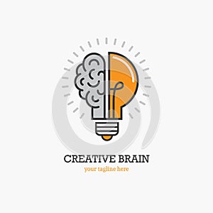 Logo with a half of light bulb and brain photo