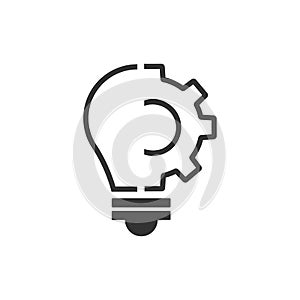 Logo with a half of light bulb and gear isolated on white background. Symbol of creativity, creative idea, mind, thinking