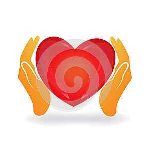 Logo hand care love heart icon vector