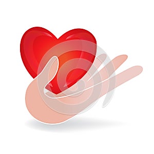 Logo hand care love heart icon vector