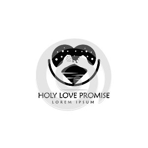 Logo Hands hook each other`s little finger on heart, typography heart and han logo design, holy love promise logo, special for