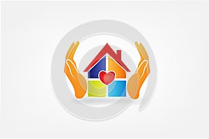 Logo hands and house with a heart love vector image