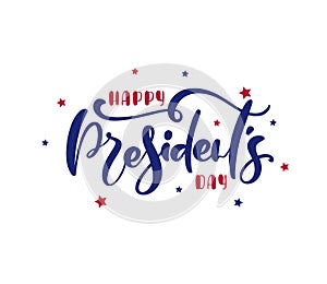 Logo Happy Presidents Day with stars and ribbon. Vector illustration Hand drawn text lettering for Presidents day in USA
