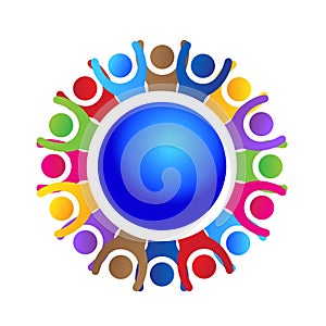 Logo happy and successful teamwork people around world
