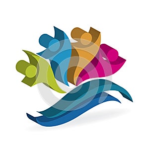 Logo happy teamwork optimistic people 3D image vector illustration colorful design