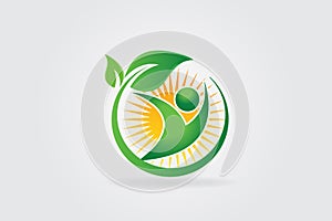 Logo health nature leaf with sun logotype