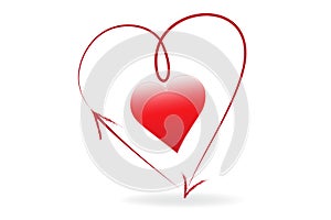 Logo heart love with grunge arrows line art
