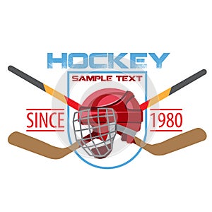 The logo of the hockey club or competition, crossed hockey sticks and hockey helmet