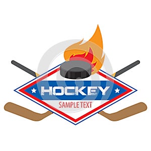 The logo of the hockey club or competition, crossed hockey sticks and puck